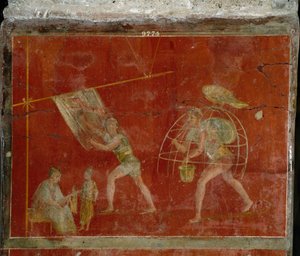 Roma sanatı: giysilerin temizlenmesini temsil eden “fulonica”””” veya “tread”” sahnesi. Pompei