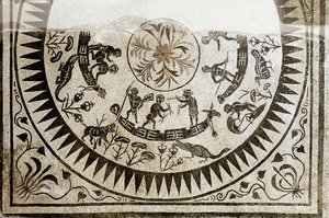Roma sanatı: Pigme avcılığı ve balıkçılığı. 3. yüzyıl mozaiği. Ulusal Roma Müzesi (veya Hamamlar) Roma by Roman