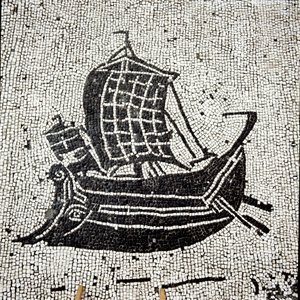 Ostia limanına dönen Sabratha gemisi (mozaik by Roman