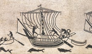 Bir limana yaklaşan gemi, bir mozaik detayı, MS 2. yüzyıl by Roman