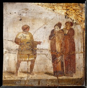 Tiyatro sahnesi. Pompeii sitesinden fresk by Roman