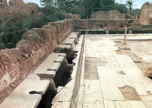 Muhtemelen Hadrian Hamamı kompleksinin bir parçası olan ortak bir tuvaletin görünümü, MS 127 dolayları by Roman