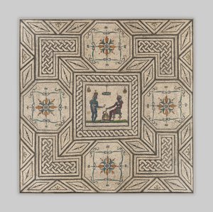 Mısırlılaştırma sahnesine sahip mozaik döşeme, MS 130-150 arası (taş ve cam) by Roman Imperial Period