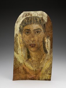 Genç Bir Kadının Mumya Portresi, AD 1-100 (boyalı ahşap, balmumu ve tekstil) by Roman Period Egyptian