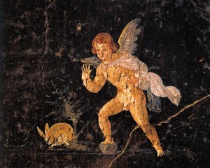 İtalya , Pompei'den aşk tanrısının tavşanı kovaladığını tasvir eden fresk by Roman Roman
