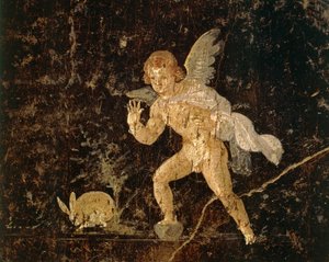 İtalya, Roma uygarlığı, Napoli eyaleti, Pompeii'den tavşan avlayan Aşk Tanrısını betimleyen fresk by Roman Roman