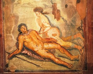 Pyramus ve Thisbe mitini tasvir eden fresk, Loreio Tiburtino Evi, Pompeii, Campania, Roma Uygarlığı by Roman Roman