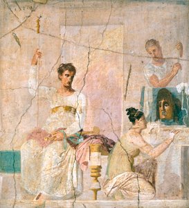Herculaneum Bazilikası'ndan (UNESCO Dünya Mirası) tiyatro sahnesini tasvir eden fresk by Roman Roman