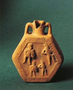 Gladyatörleri temsil eden cep şişesi, Emilia-Romagna (seramik) by Roman Roman