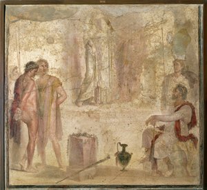 İtalya, Campania, Pompei, Altın Aşk Tanrısı Evi, Iphigenia'dan önce Orestes ve Pylades, fresk by Roman Roman