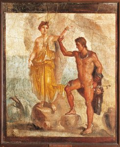 İtalya, Campania, Pompeii, Perseus'un Andromeda'yı Beş İskelet Evi'nden kurtarması, fresk by Roman Roman