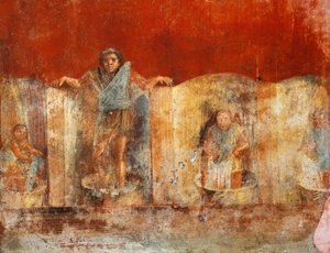 Pompei'den yün üretimini tasvir eden sütun freski, Fullonica of Veranio Ipseo by Roman Roman