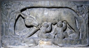 Lupercal kireçtaşı kabartması (Roma'daki bir mağaranın adı): Romulus ve Remus'lu kurt, Avenches Müzesi. by Roman Roman