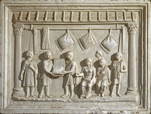 Roma sanatı: bir kumaşı ve duvar halılarını temsil eden kalıp. MS 2. yüzyıla ait bir orijinalden (alçak kabartma) by Roman Roman