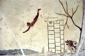 Dalgıç (tuffatore) adı verilen mezarın Roma duvar resmi. by Roman Roman