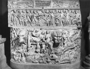 Alkestis'in ölümünü gösteren lahit (mermer) (s/b fotoğraf) by Roman Roman