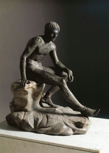 Lysippe tarafından orijinal bir Yunan orijinalinden sonra Hermes Roma bronz heykelinin geri kalanı. Ercolano (Herculaneum) Dim