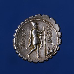 Ulysses, köpeği Argo tarafından tanınır. Roma gümüş sikkesi, MÖ 83. by Roman Roman