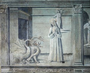 Roma okulundan canavarlar şeklinde iblisler tarafından takip edilen Saint Francoise Romaine