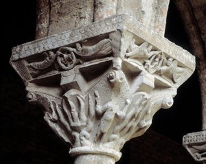 Ateşli fırında üç yahudiyi temsil eden sermaye (heykel by Romanesque