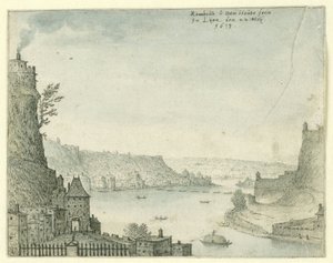 Bir nehir üzerinde bir şehrin görünümü by Rombout van den Houte