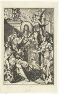William III portresi ile alegorik cephe Voyage de sa Majeste Britannique en Hollande (nesne üzerindeki başlık) by Romeyn de Hooghe