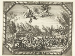 Bodegraven ve Zwammerdam'daki Fransız vahşeti, 1672 Spiegel der France Tirannye, Hollantsche Dorpen'de işlendi (nesnedeki başlık) by Romeyn de Hooghe