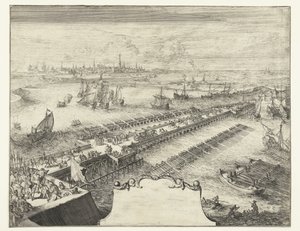 Scheldt üzerinde Parma Gemi Köprüsü, 1585 Guerres de Flandres (seri başlığı) by Romeyn de Hooghe