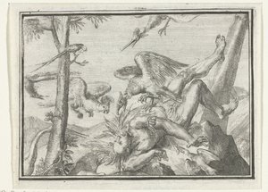 Broşürün başlık sayfası: De Geplukte Tapoeijer, 1702 De Plukte Tapoeijer (nesne üzerine başlık) Avrupa'da Esopus (seri başlığı) by Romeyn de Hooghe
