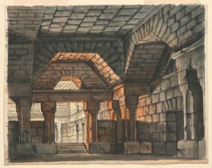 Sahne Tasarımı, Gioachino Rossini, La Scala, Milano, 1818, "Yeraltı Hapishanesi" tarafından "Ciro in Babilonia" için Güçlendirilmiş Kale İçi