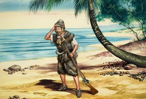 Robinson Crusoe (kağıt üzerine guaj) by Ron Embleton