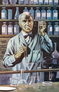 Thomas Alva Edison, Amerikalı mucit ve iş adamı (renkli taşbaskı) by Ron Embleton