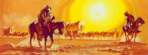 Kavurucu sıcakta vagon yolu (kağıt üzerine guaj) by Ron Embleton