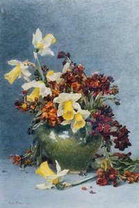 Yeşil Vazoda Nergis ve Duvar Çiçekleri, 1890 by Rose Maynard Barton