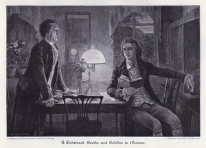 Alman yazarlar Friedrich Schiller ve Johann Wolfgang von Goethe Weimar