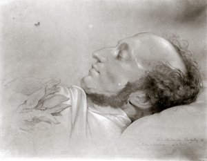 Felix Mendelssohn (1809-47) ölüm döşeğinde, 1847 dolayları by Rudolf Julius Benno Huebner