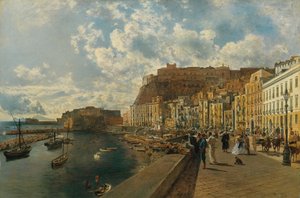 Napoli'deki Santa Lucia sahilinde by Rudolf von Alt