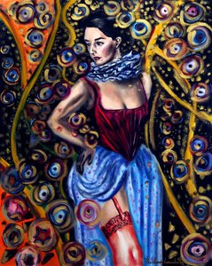 Karnaval Tudor Kızı, 2025 (tuval üzerine yağlıboya) by Ruslana Levandovska