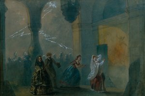 A. Ostrovsky'nin The Storm adlı oyunu için sahne tasarımı, 19. yüzyılın ortalarında. by Russian Master
