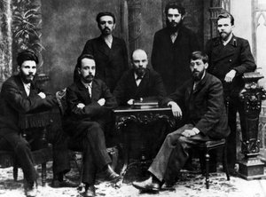 Lenin, St Petersburg İşçi Sınıfının Kurtuluşu için Mücadele Birliği üyesiyle birlikte, St Petersburg, Şubat 1897 (s/b fotoğraf)