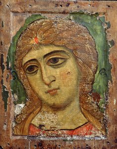 Başmelek Gabriel (Altın Saçlı Melek) Rus ikonu, 12. yüzyıl (panelde yumurta tavuğu)