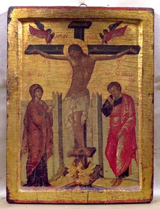 Haç Üzerinde İsa (panelde tempera ve altın varak) by Russian School