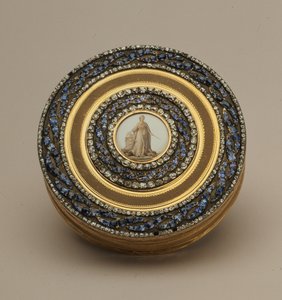 Johann Gottlieb Scharff, St. Petersburg, 1776 (altın, emaye ve değerli taşlar) tarafından Catherine II anıtının daha sonra minyatür ile snuffbox by Russian School