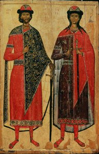 St. Boris ve St. Gleb, Rus ikonu, Moskova Okulu, 14. yüzyıl (panelde mizaç) by Russian School