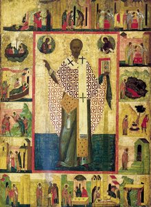 Hayatından Sahneler ile Zaraisk Aziz Nikolaos, 16. yüzyılın başlarında. by Russian icon.