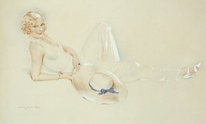 Şapkalı Kız (beyaz ile yükseltilmiş kağıt üzerinde wc) by S.M. Gerard