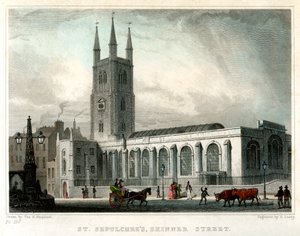St Sepulchres Kilisesi, Skinner Caddesi, Londra Şehri, c1830.