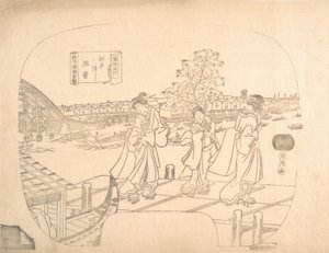 Fan için Prova Satır-Blok Baskı, 19. yüzyıl. by Sadahide Utagawa