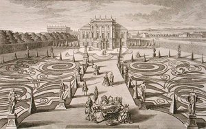 Avusturyalı ev ve bahçe, Johann August Corvinus (1683-1738) tarafından oyulmuş, c.1730-40 yayınlanmış (gravür)