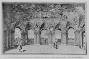 Oberes Belvedere: Sala terrena, uygulanmamış tasarım, Johann August Corvinus (litho) tarafından oyulmuş